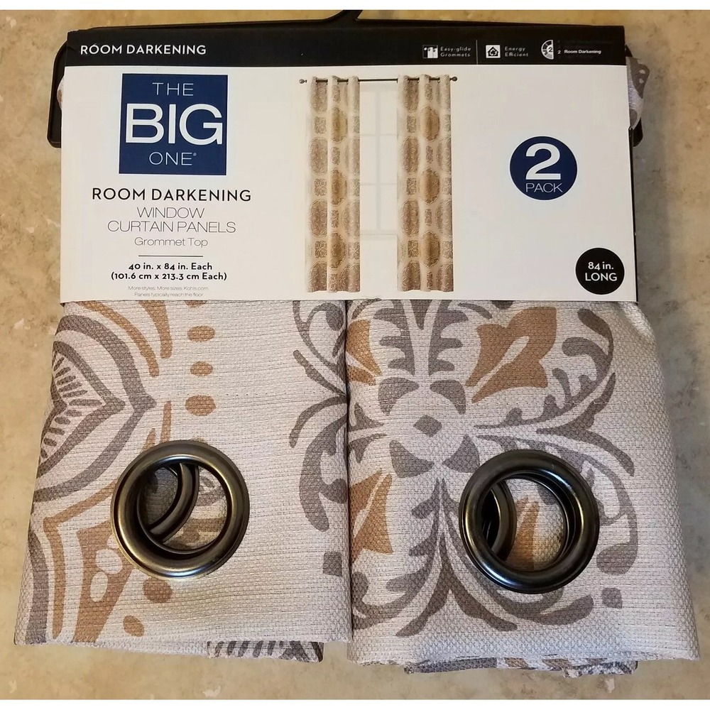 The Big One Medallion Print Window Curtain Set Room Darkening 40inx84in Each NEW